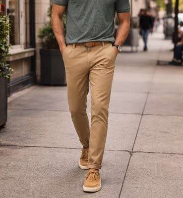 Calça Básica Masculina Chino Slim Em Sarja Elastano Hering