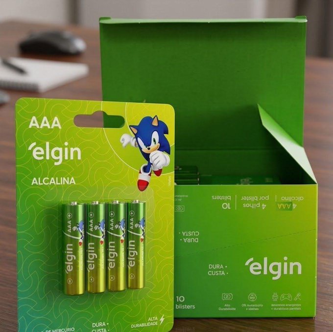 Blister com 4 Unidades Pilha Alcalina AAA Palito Elgin