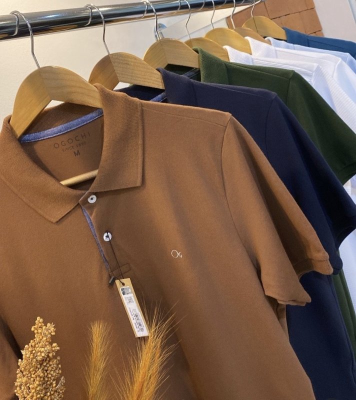 Camisa Masculina Social Gola Polo Ogochi Slim Manga Curta