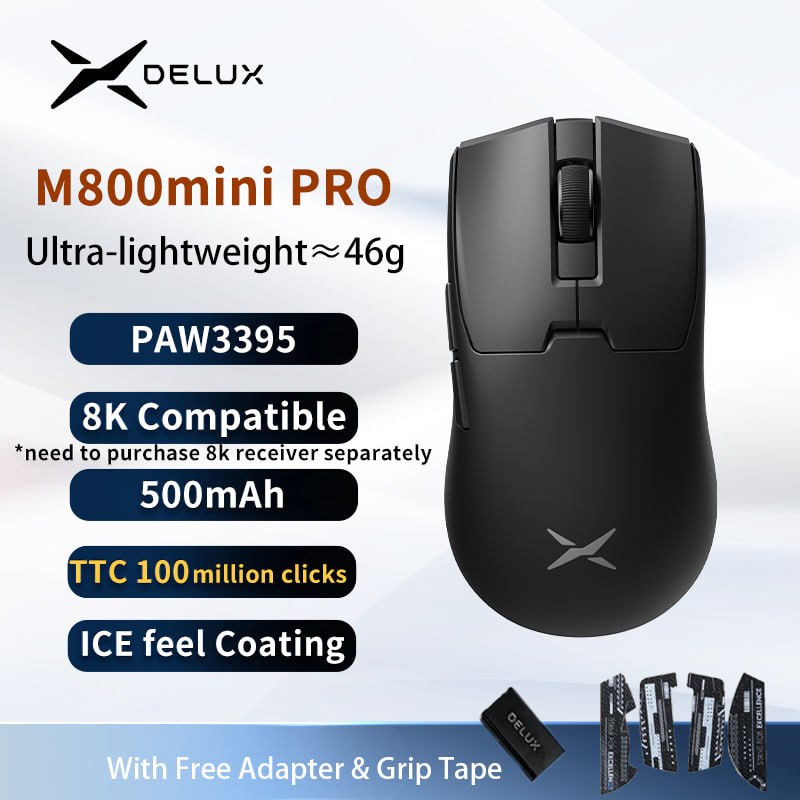 Mouse Gamer Delux M800 Mini Pro, PAW3395, 8khz