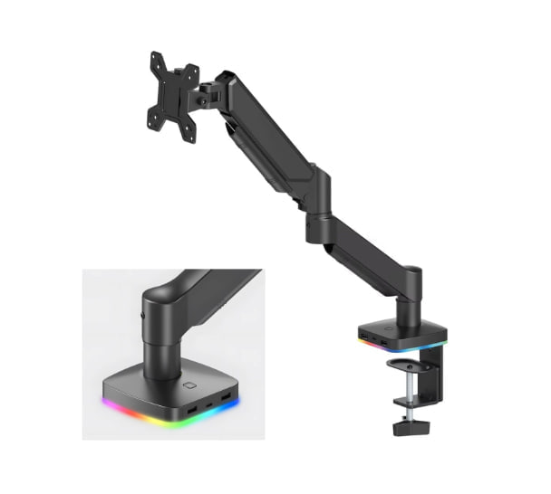Suporte Articulado para monitor com RGB, 2 entradas USB-A, 1 entrada USB-C