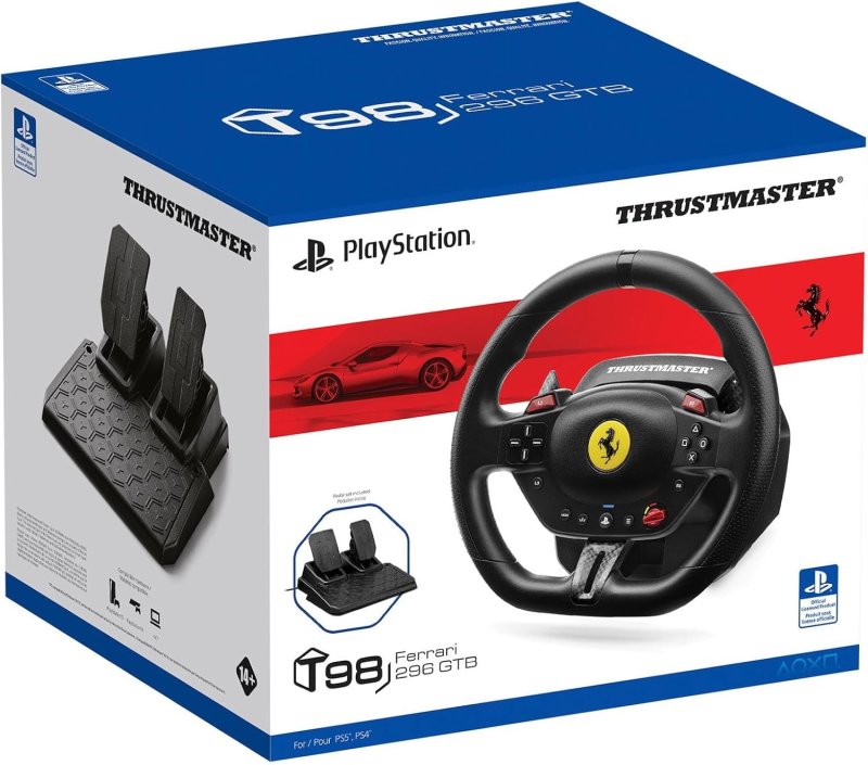 Thrustmaster T98 Ferrari 296 GTB Racing Wheel & Pedals – Official Ferrari Licensed Wheel for PS5, PS4 & PC