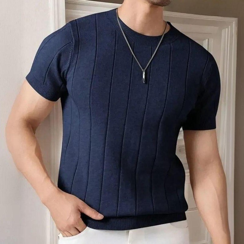 Blusa Masculina Básica Manga Curta Canelada Tricot Modal