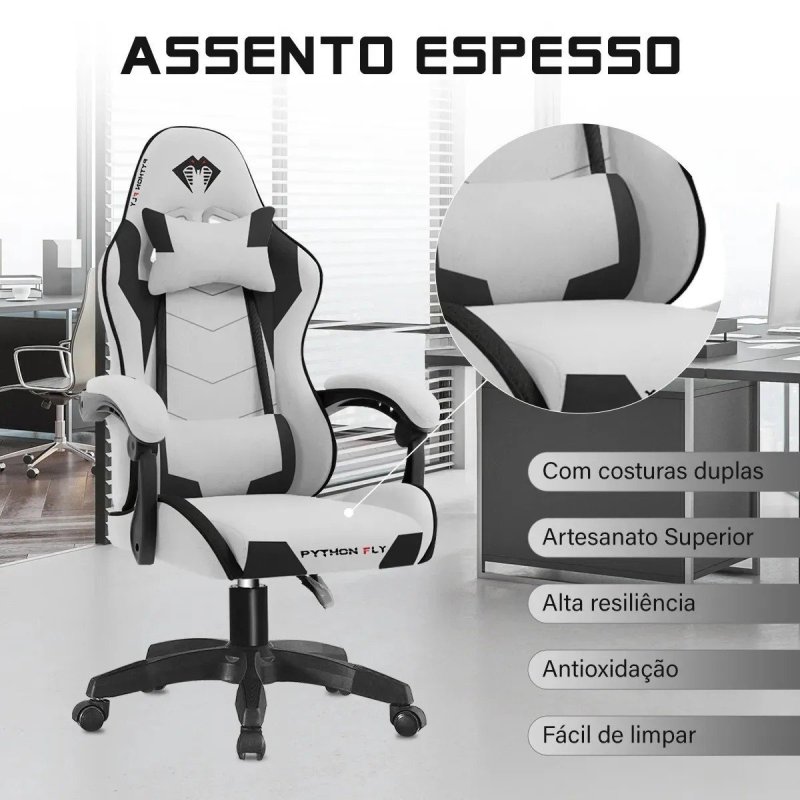 Cadeira Gamer Python Fly Respirável Linho Cinza Cor Cinza claro