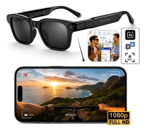 Óculos Inteligente Câmera AI H8 Full HD Tradução Bluetooth Preto