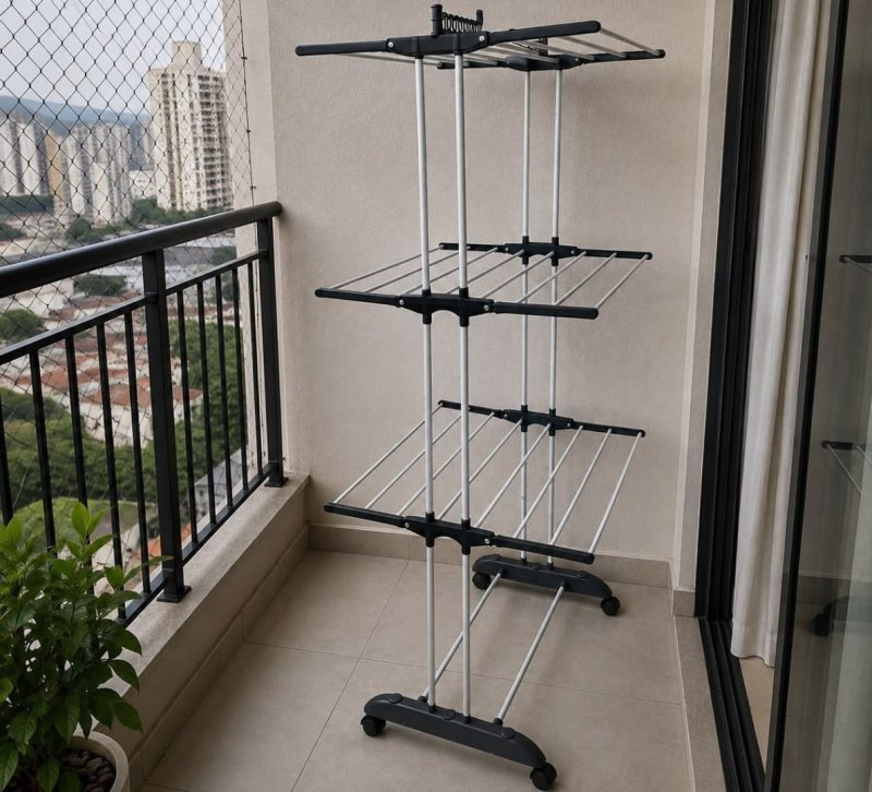 Kaha Varal De Chão Grande 3 Andares Dobrável Preto/branco
