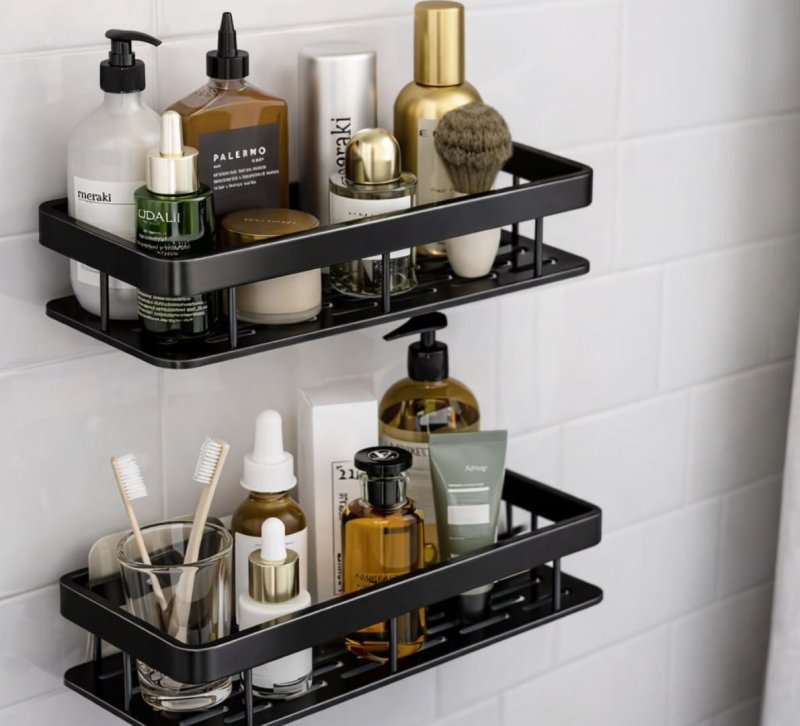 Kit 2 Suporte Porta Shampoo Sabonete Prateleira Banheiro Adesivo Parede Sem Furar Box Luxo Cor Preto Homeroarte