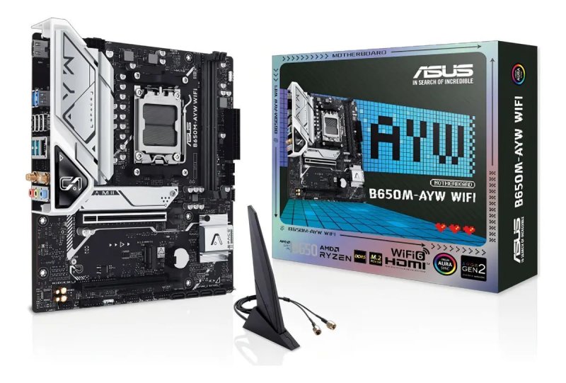 Placa Mãe Asus B650m Ayw Wi-fi B650 Amd Am5 Ddr5 Matx Preto Cinza-escuro