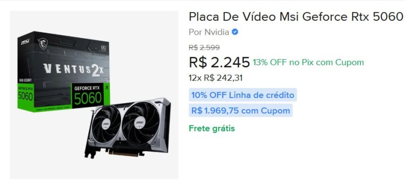 Placa De Vídeo Msi Geforce Rtx 5060 8gb Ventus 2x Oc Edition