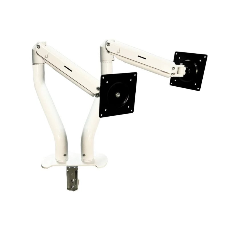 Suporte de Mesa Articulado para 2 Monitores de 15" a 34" Dual Iron Lift Rise Mode, Ajuste de altura, Pistão a Gás, Branco RM-IL-02-W