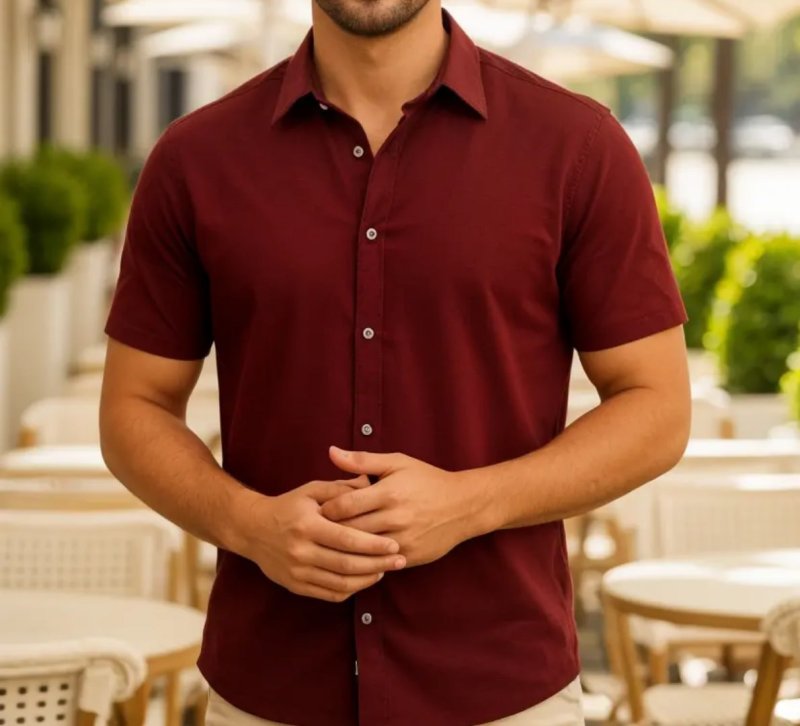 Camisa Social Masculina Gola Italiana Confortável