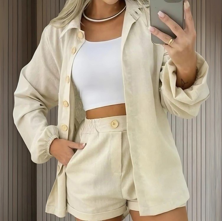 Conjunto Linho Camisa E Short (9 cores)