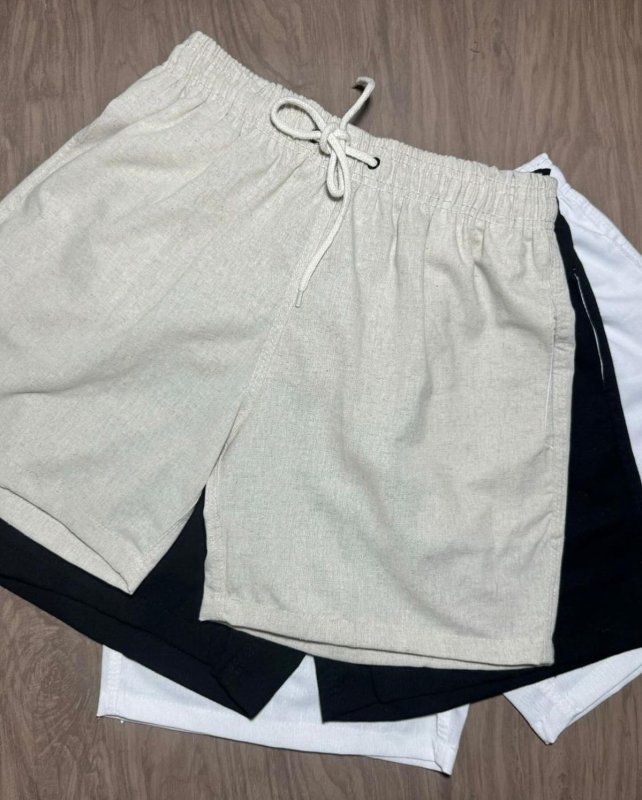 Kit 3 Shorts Masculino Bermuda Linho Verão