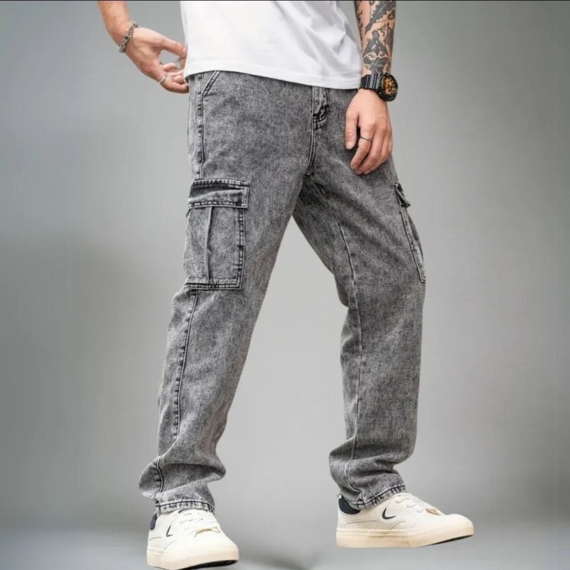 Calça Cargo Masculina Jeans Streetwear Larga