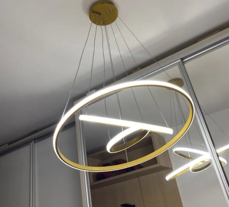 Lustre Pendente Moderna Led, luminaria Dourado Redondo Sala 127/220v Dourado
