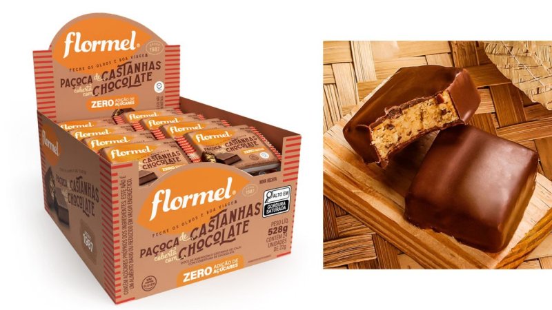 Cx. 24 un. Pacoca de Castanhas Chocolate FLORMEL Zero Açúcar 22g