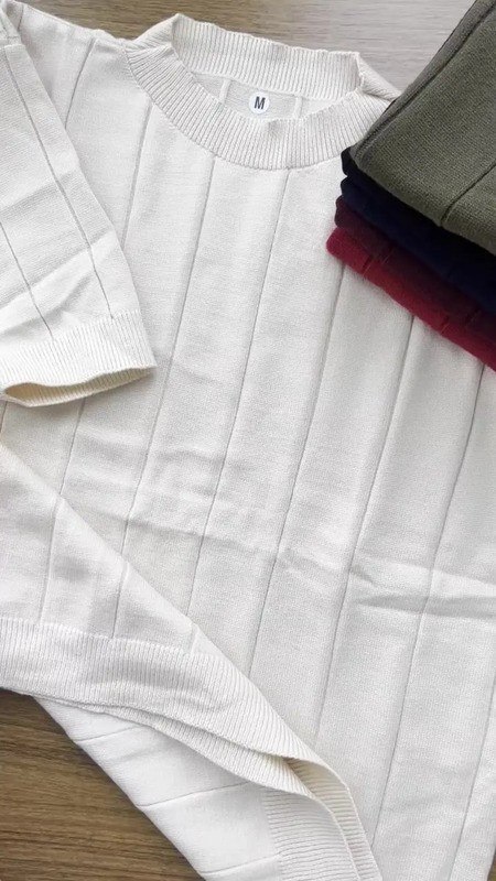 Blusa Masculina Básica Manga Curta Canelada Tricot Modal