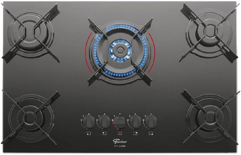 Fischer Cooktop 5 Bocas Tripla Chama Fit Line Vidro Preto Bivolt