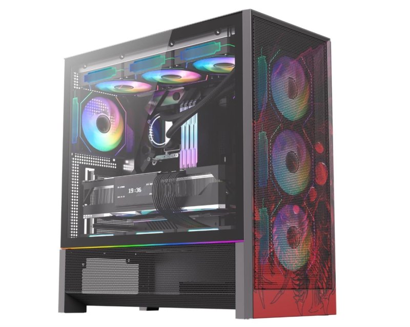 Gabinete Gamer Redragon Strafe Flow RGB Infernal Dragon Preto e Vermelho ATX Mid Tower Sem Fans