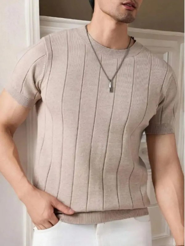 Blusa Masculina Básica Manga Curta Canelada Tricot Modal