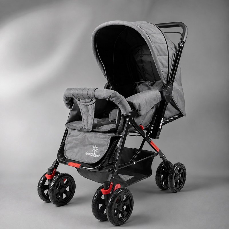 Carrinho de bebê de passeio Bambinelli FOX cinza-claro com chassi preto