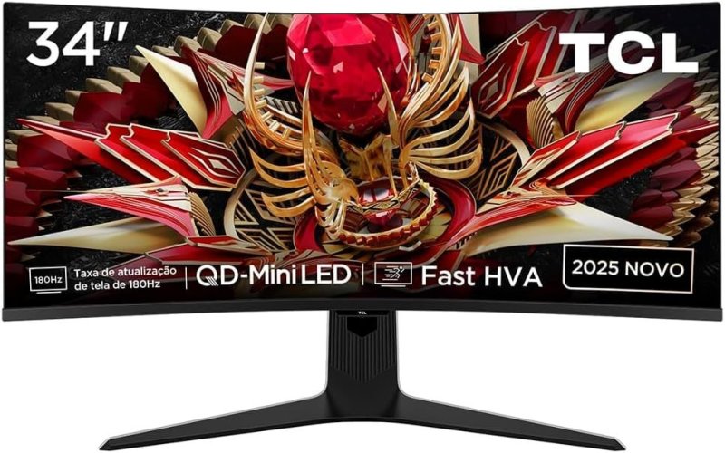 Monitor Gamer Curvo TCL 34 Polegadas QLED Mini LED WQHD R83Q 180Hz 1ms (GtG) HDR 1400 nits 34R83Q