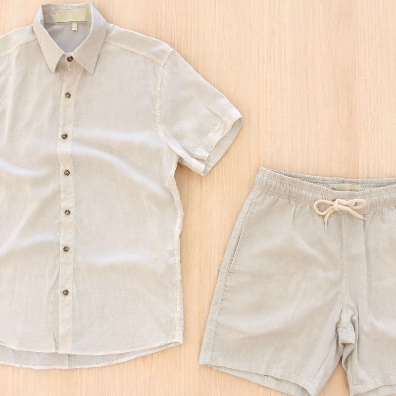 Conjunto Masculino Linho Camisa Shorts Mauricinho Com Bolso