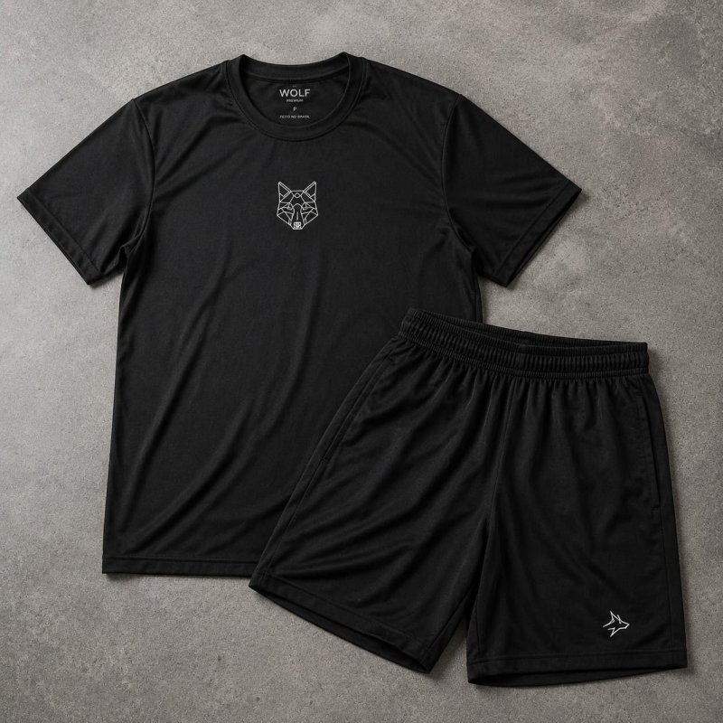 Kit Bermuda Lobo + camiseta Lobo Dry Fitness Academia Alpha