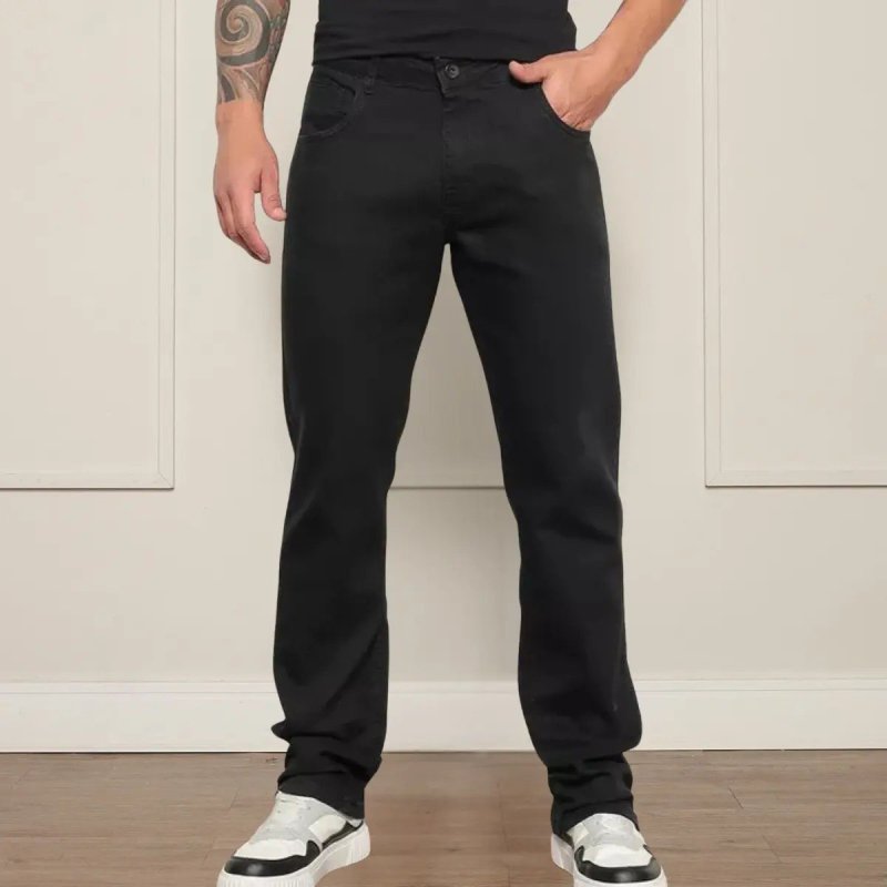 Calça Jeans Preta Masculina Tradicional Lycra