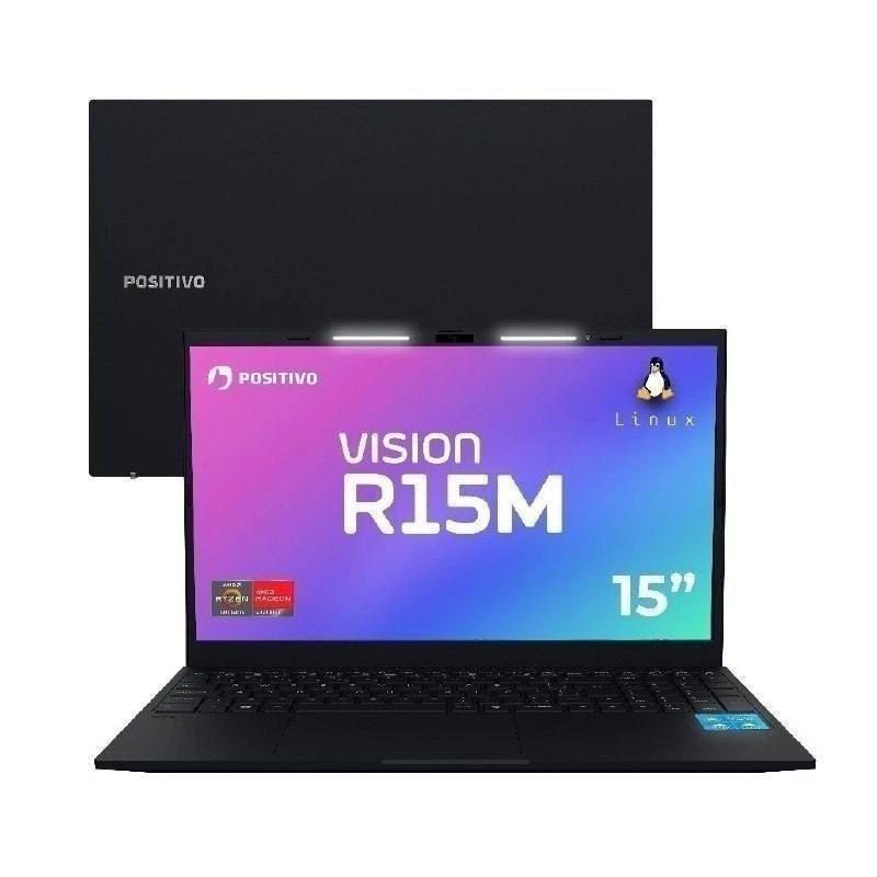 Notebook Positivo Vision R15M AMD Ryzen 5-5625U Linux 8GB RAM 256GB SSD Wi-Fi 6 15” IPS - Preto