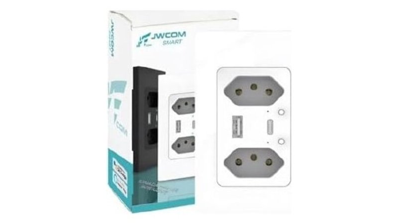 Tomada Dupla Inteligente Smart Wifi Bivolt C/ Usb C Alexa Cor Branco