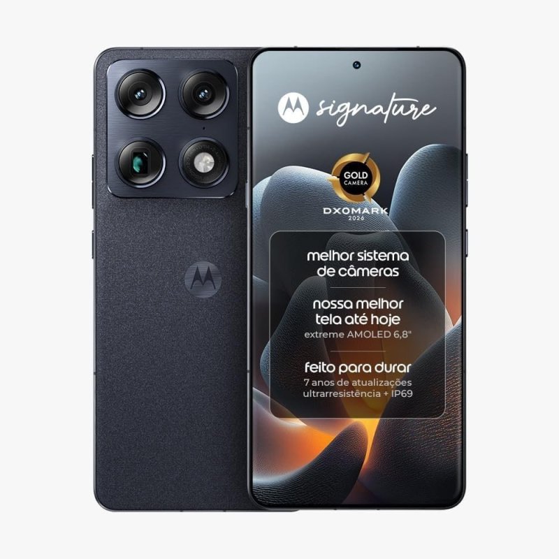 Smartphone Motorola Signature 5G 512GB 24GB (12GB RAM + 12GB RAM Boost), 3 câmeras 50MP