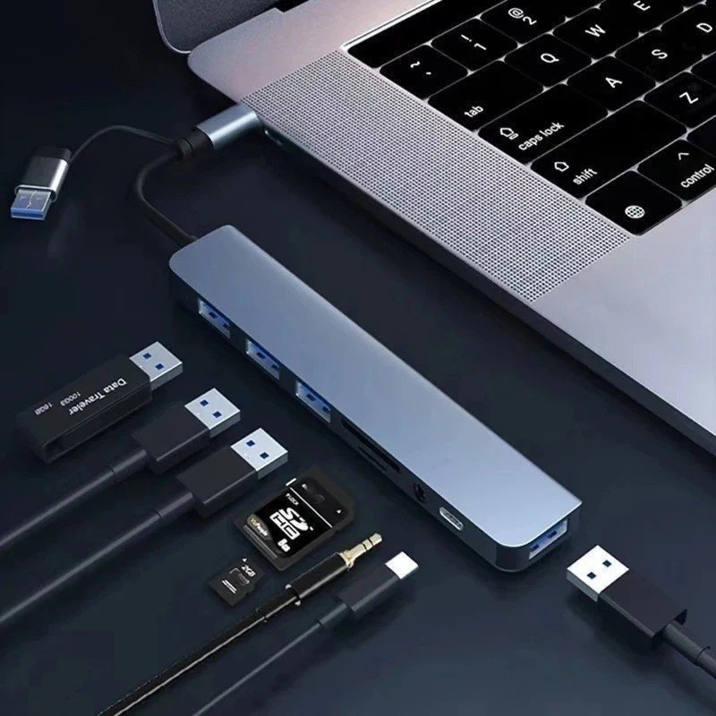Hub USB Type C 8 Em 1 Com Leitor De Cartão Divisor 3.0 2.0 Sd Tf Docking Station