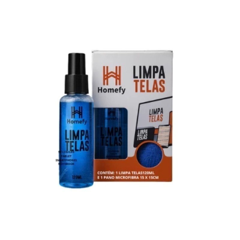 Limpa Telas Homefy 120ml com Pano Limpeza Sem Manchas para TV, Notebook e Celular Anti-estático