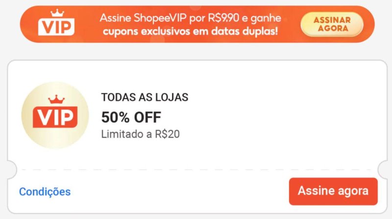 ASSINE GRÁTIS E GANHE 2 CUPONS DE 50% OFF NA SHOPEE