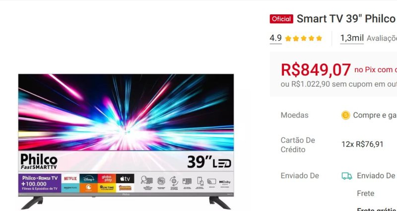 Smart TV 39" Philco Full HD TV Dolby Audio P39CRA