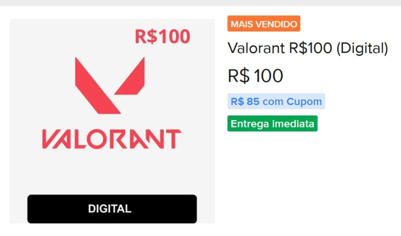 Gift Card Valorant R$100 por R$85