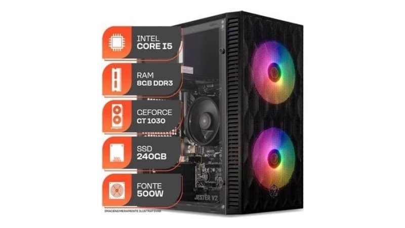 PC Gamer Forge, Intel Core i5, Gt 1030 2GB, 8GB de RAM, SSD 240GB, Fonte 500W