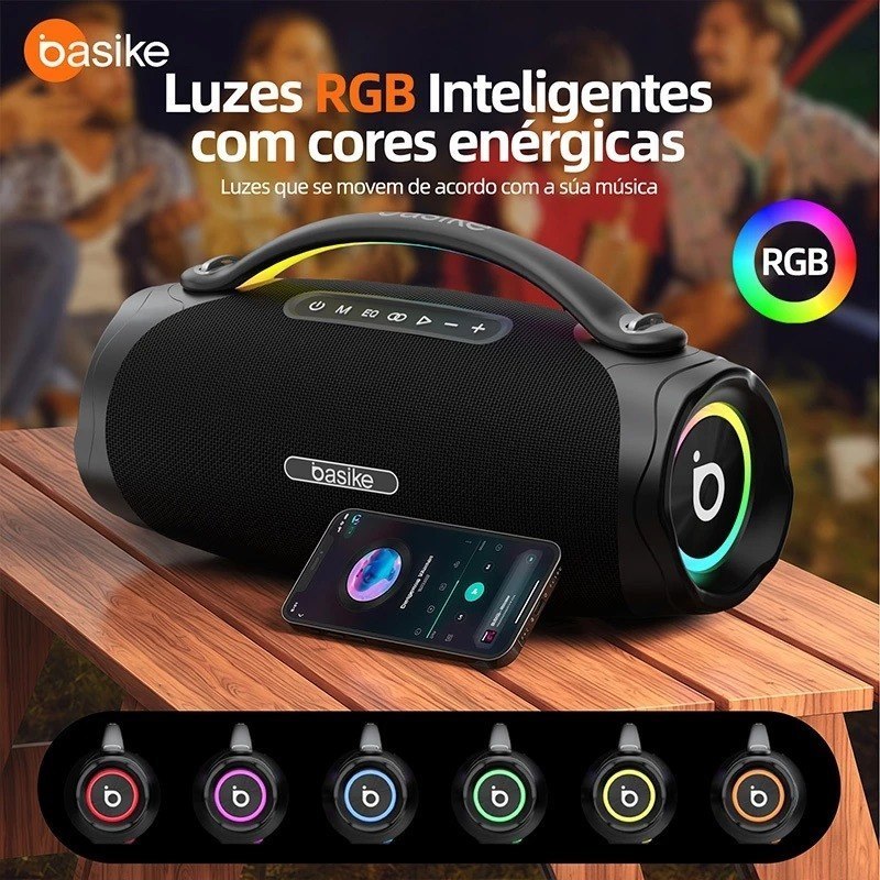 Basike alto-falante bluetooth 5.4 sem fio 200W Caixa Subwoofer Som Estéreo De Alta Fidelidade Party Ipx6