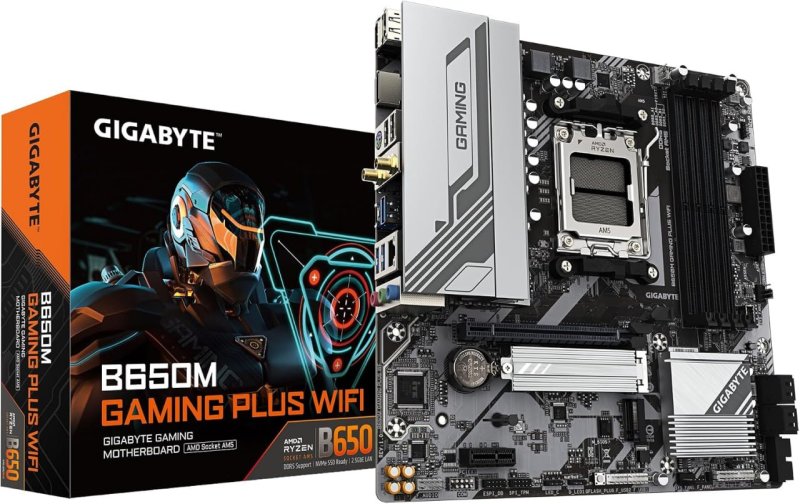 GIGABYTE Placa-mãe B650M GAMING PLUS WIFI - CPU AMD Ryzen 9000, 5+2+2 fases VRM