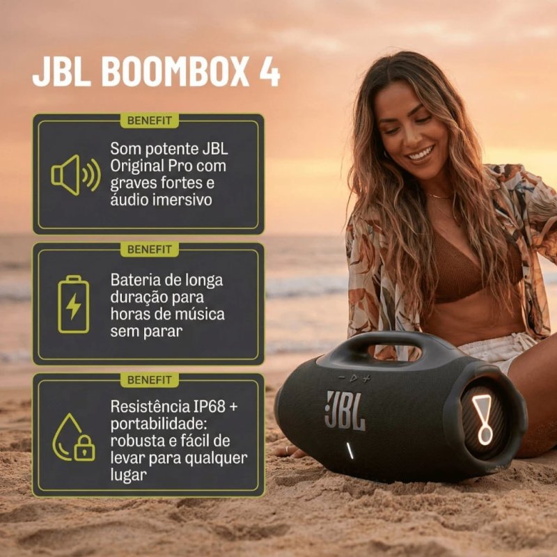 Caixa de Som Bluetooth JBL Boombox 4, com Auracast, IP68 Bivolt Preta