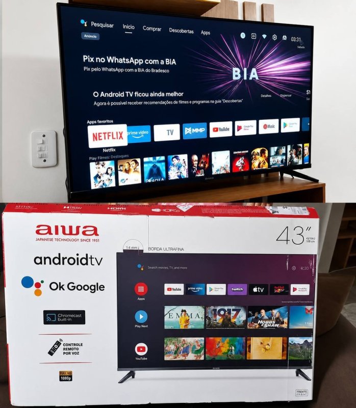 Smart TV AIWA 43” Android Full HD Borda Ultrafina HDR10 Dolby Áudio AWS-TV-43-BL-02-A
