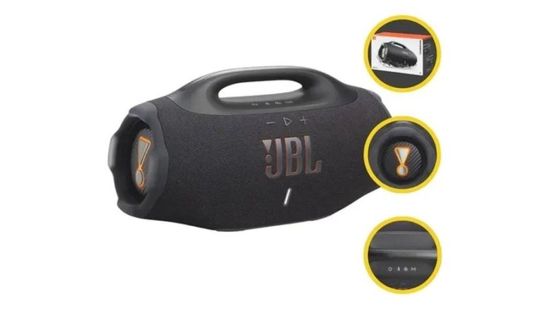 Caixa de Som Bluetooth Boombox 4 JBL, com AI Sound Boost, até 34h de bateria, IP68 e Áudio Lossless Preta