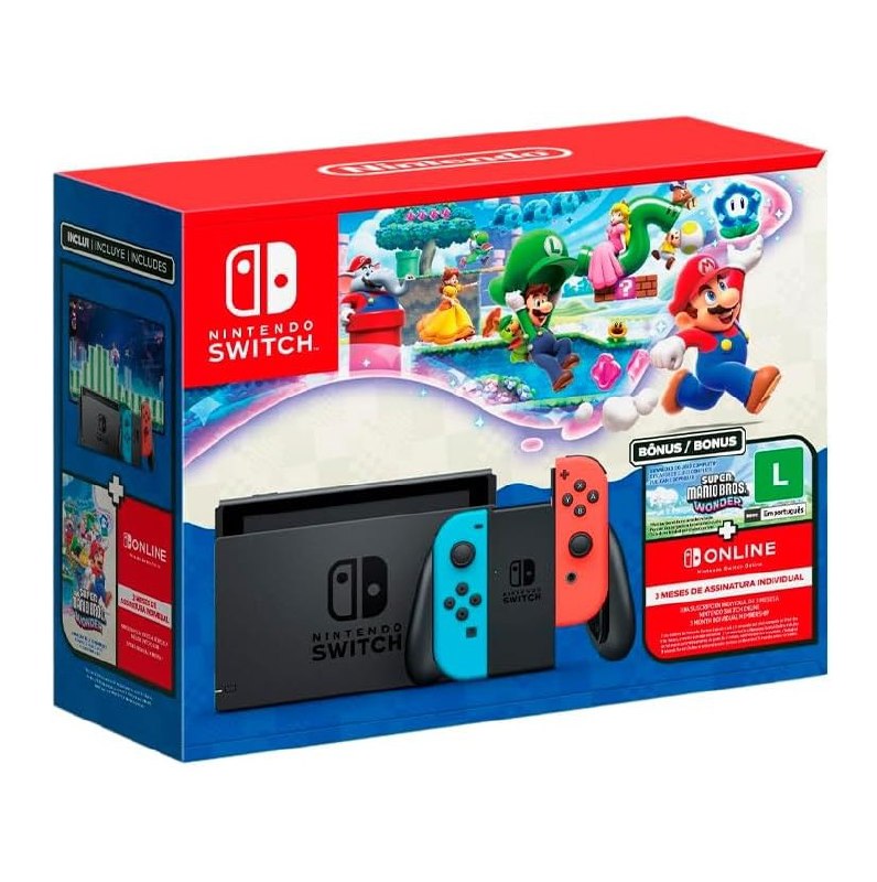 Bundle Nintendo Switch + Super Mario Bros. Wonder + 3 Meses de Assinatura Nintendo Switch Online
