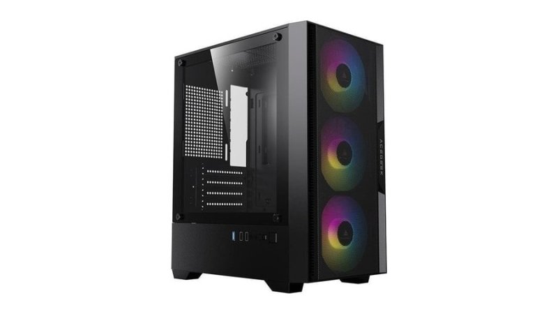 Gabinete Gamer Acegeek Stratus Mesh, Rainbow, Mid-Tower, Lateral de Vidro, Com 3 Fans, Preto