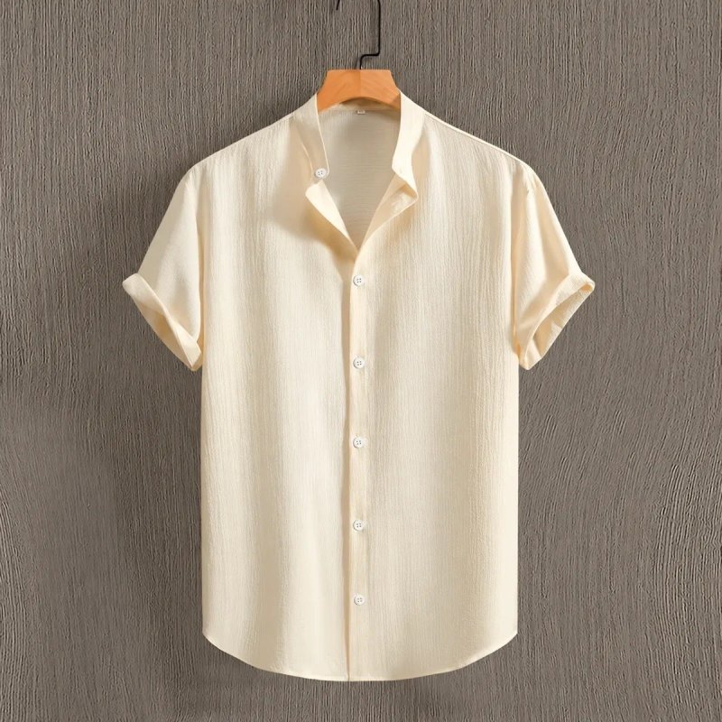 Camisa Social Slim Gola Padre Linho Masculina Manga Curta Off White G