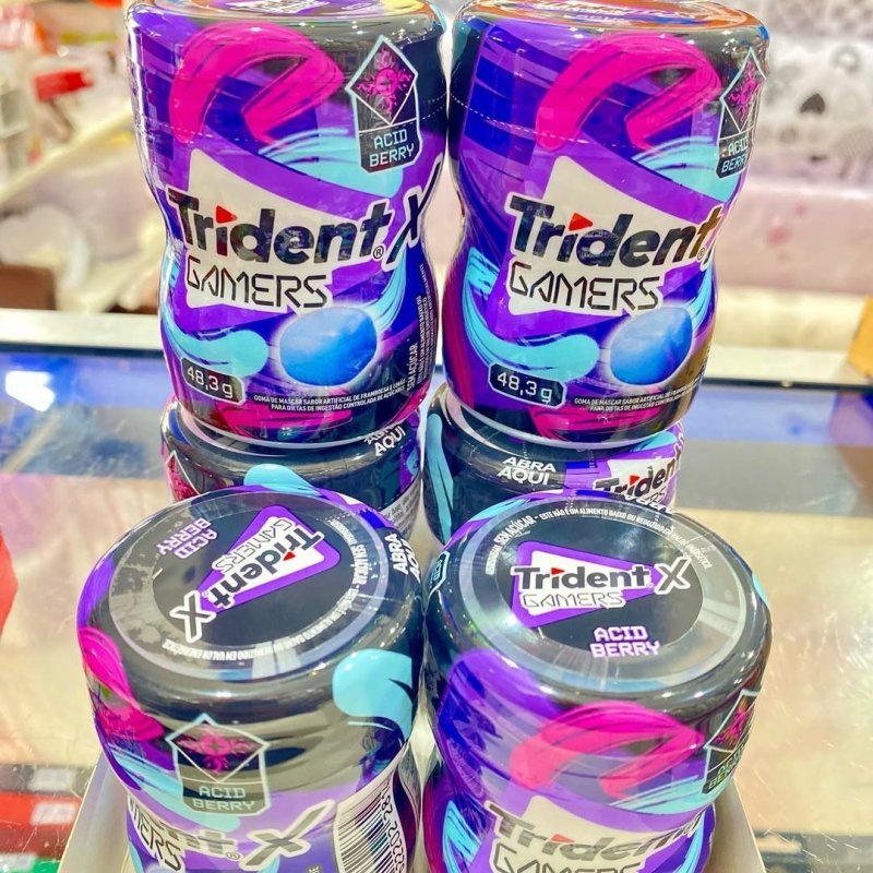 Chiclete Trident X Gamers Acid Berry - Caixa Com 6 Unid De 48,3g
