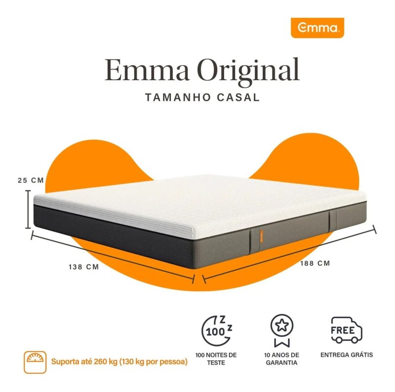 Emma Original Casal 138x188cm - 3 Camadas Espuma - Suporte Coluna - Capa Lavável