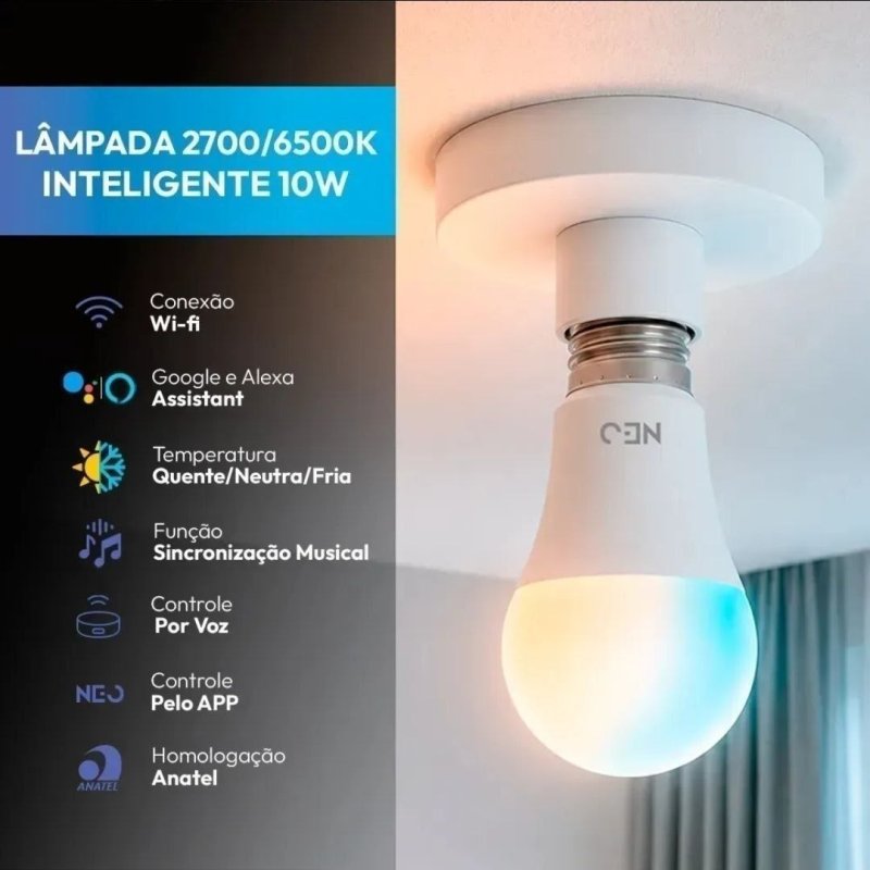 Lampada Led Pera Smart Inteligente Wi Fi 10w Neo Avant