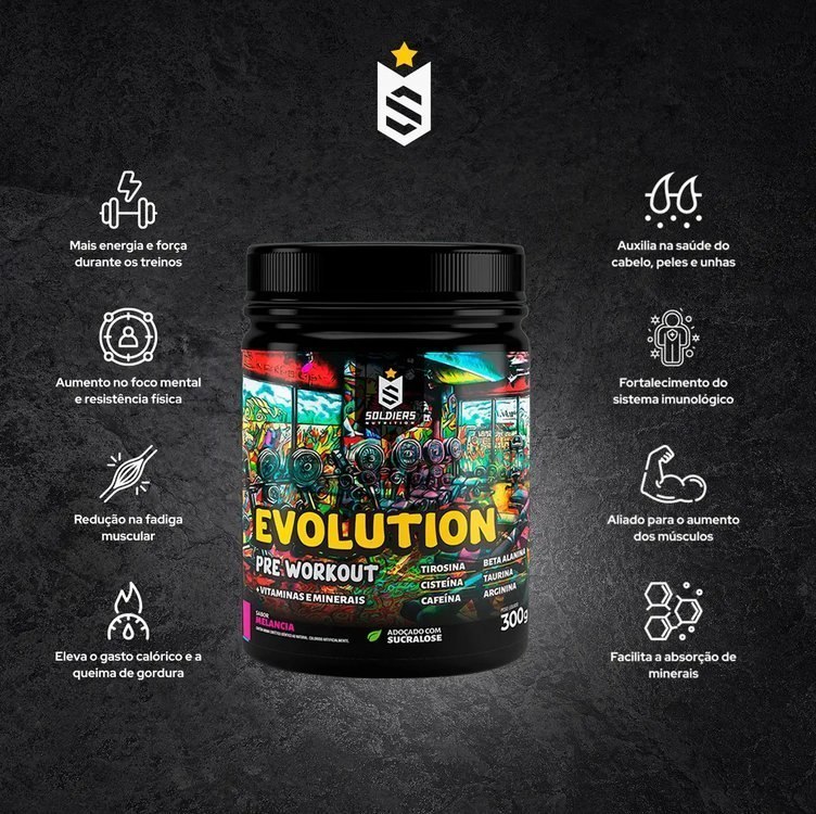 Pré-Treino Evolution Workout 300g Termogênico Sabor Melancia Soldiers Nutrition